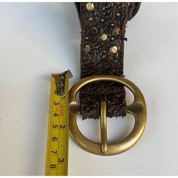 Vintage Orciani Leather Scales Studded Textured Brown Belt with Gold Accents M main image 6